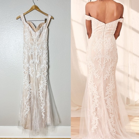 NWOT Luxe Promised Love White Beaded Lace Off-the-Shoulder Maxi Dress - Picture 5 of 13